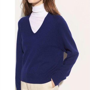 Vince 100% Cashmere Dark Cobalt Royal Ink Blue Dolman Vneck Raglan Sweater S M